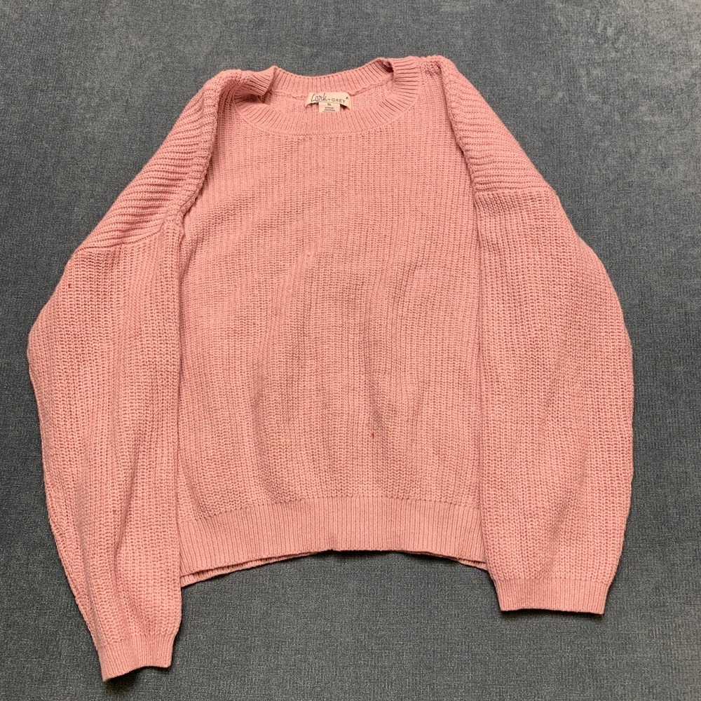 Lark + Grey Sweater Womens XL Pink Acrylic Chunky Knit Relaxed Heart Button Back